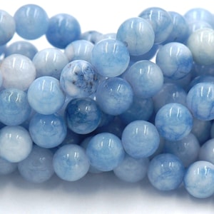 Imitation Aquamarine Jade, 4mm, 6mm, 8mm, 10mm, 12mm Blue Jade Round Beads in Opaque Finish -15 inch strand