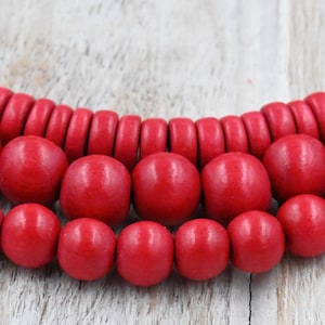 Rose Red Beads 6mm 8mm 10mm 12mm Round or 8x5mm Rondelle Wood beads -16 inch strand