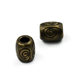 Antique Bronze, 50pc, Swirl Pattern Large Hole barrel Beads, 7x6mm