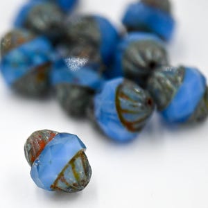 Czech Glass Beads - Picasso Beads - Turbine Beads - Fire Polished Beads - Cornflower Blue - 11x10mm - 10pcs