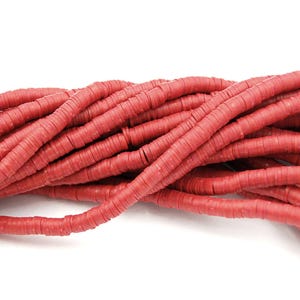 Intercalaires ronds et plats faits main en pâte polymère, Rouge, 6x1 mm