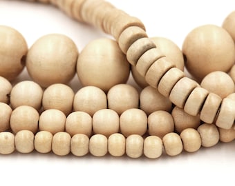 Cuentas de madera blanca de 4 mm, 6 mm, 8 mm, 10 mm, 12 mm y 16 mm. Cuentas redondas de madera blanca natural en tira de 16 pulgadas.