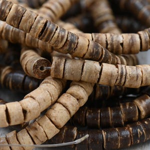 Coconut Shell Heishi Beads — 22″ Strand of Polished Brown Heishi (4×5mm) in Natural Beige, Tiger Brown, or Dark Brown