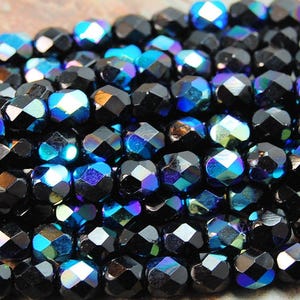 AB Jet Czech Glass Faceted 6mm Beads -25