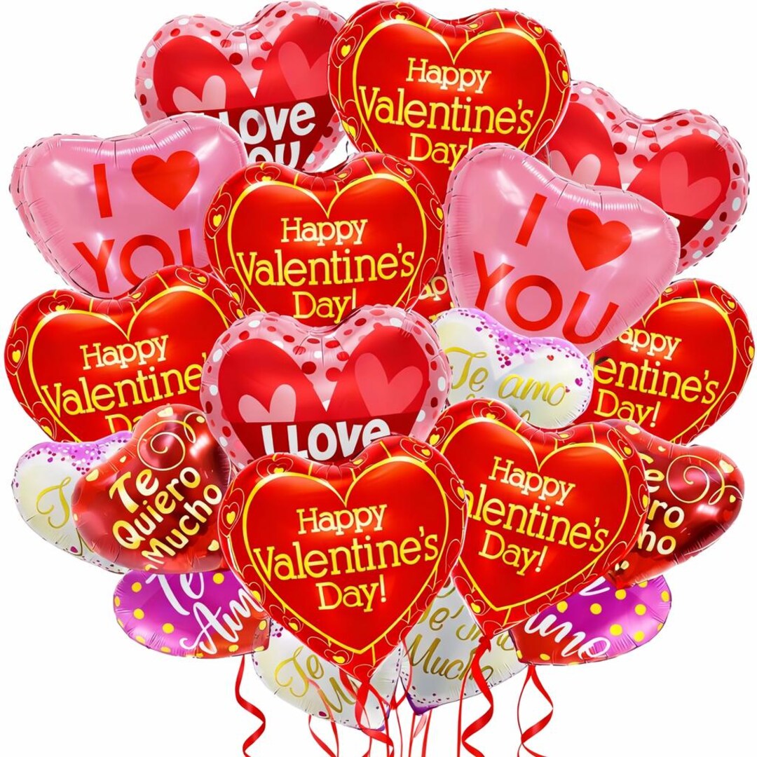 36pcs Happy Valentine’s Day Foil Balloons – Red Pink Heart I Love You ...