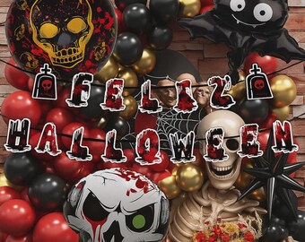 Halloween Balloon Arch Kit Black Red Apricot Balloons with 3D Bat for Spooky Horror Party and Zombie Themed Birthday Decorations