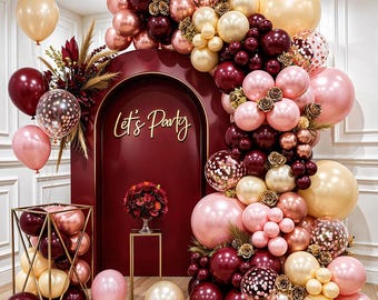 Burgundy Rose Gold Balloon Garland Kit 139 Pcs Champagne Confetti Balloons for Wedding Birthday Bridal Shower Party Decor
