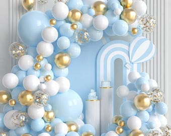 Blue White Gold Balloon Garland Kit 100pcs Metallic Chrome Gold and Pastel Latex Balloons Arch for Wedding Baby Shower Party Decoration