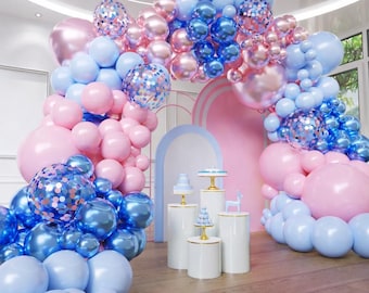 Pink Blue Balloon Garland Kit 102pcs Metallic Confetti Balloons Arch with Strip Glue Dots for Baby Shower Birthday Gender Reveal