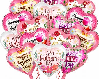 15PCS Mother’s Day Balloon Set, 18 Inch Foil Heart & Message Balloons, Party Decorations for Mom Celebration