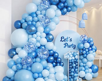 Blue Balloon Garland Arch Kit – Metallic Macaron Blue Confetti Balloons for Baby Shower Boy Birthday Wedding Party