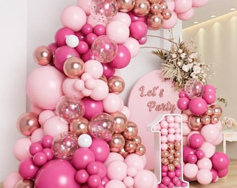 Pink Balloon Garland Arch Kit – Hot Pink White Rose Gold Confetti Balloons for Birthday Baby Shower Wedding Party