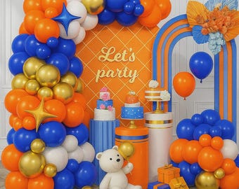 Royal Blue and Orange Balloon Arch Kit – Blue White and Gold Balloons with Star Foils for Birthday, Graduation, or Wedding Party Decor