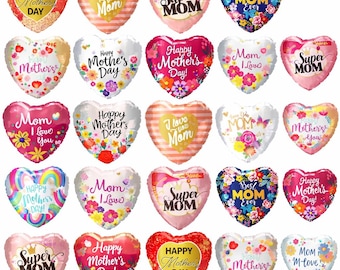 30pcs Happy Mother’s Day Foil Balloons – Heart Balloons Set for Mom Grandma Birthday Party Decor