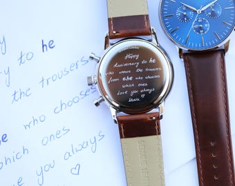 Uhr mit Gravur für Ehemann, personalisierter Herren-Chronograph, Jubiläumsgeschenk für ihn, Uhr mit individueller Gravur