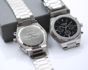 Uhr mit Gravur für Ehemann, personalisierter Herren-Chronograph, Jubiläumsgeschenk für ihn, Uhr mit individueller Gravur
