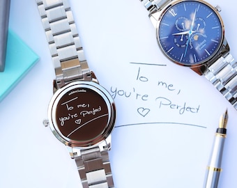 Personalized Mens Watch, Engraved Moonphase Chronograph, Stainless Steel, Wedding Gift for Him