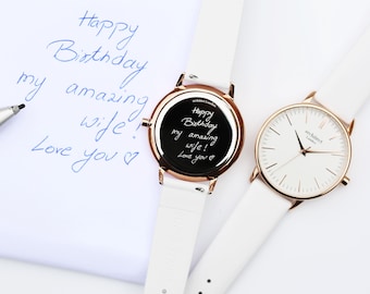 Personalized Womens Watch, Engraved Ladies Watch, Custom White Strap Minimalist Gift for Her