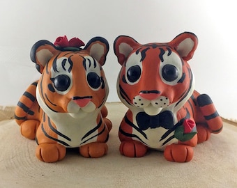 Tigers Cute Cartoon - Tiger Wedding Cake Topper - Cute Tigers - Tigers in Love - Wild Cats Cartoon Sculpture - Wedding Centerpiece