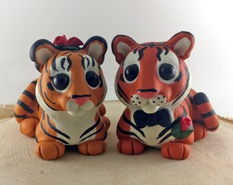 Tigers Cute Cartoon - Tiger Wedding Cake Topper - Cute Tigers - Tigers in Love - Wild Cats Cartoon Sculpture - Wedding Centerpiece