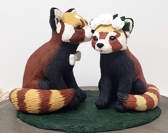 Red Panda Cake Topper Animal Wedding Figurine - Realistic Red Panda Sculpture - Fire Fox Art - Anniversary Gift - Pick Accessories and Color