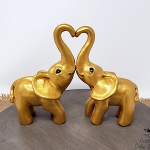 Elephant Love Wedding Cake Topper - Golden Standing forming a heart - East Indian Wedding - Religious Wedding Sculpture