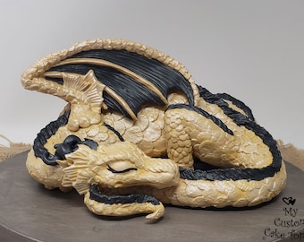 Dragon with Wings Sculpture - Realistic Sleeping Dragon Cake Topper - Fantasy Creature Figurine - Mythical Beast Decoration Gift