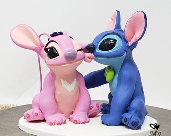 Stitch and Angel Wedding Cake Topper Figurine - Lilo and Stitch Movie Character Sculpture - Bride and Groom - Anniversary Gift