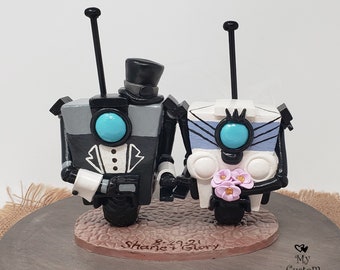 Borderlands Cake Topper - Claptrap Video Game Gaming Wedding Cake Topper Figurine - Digital Love - Gamer Wedding Sculpture