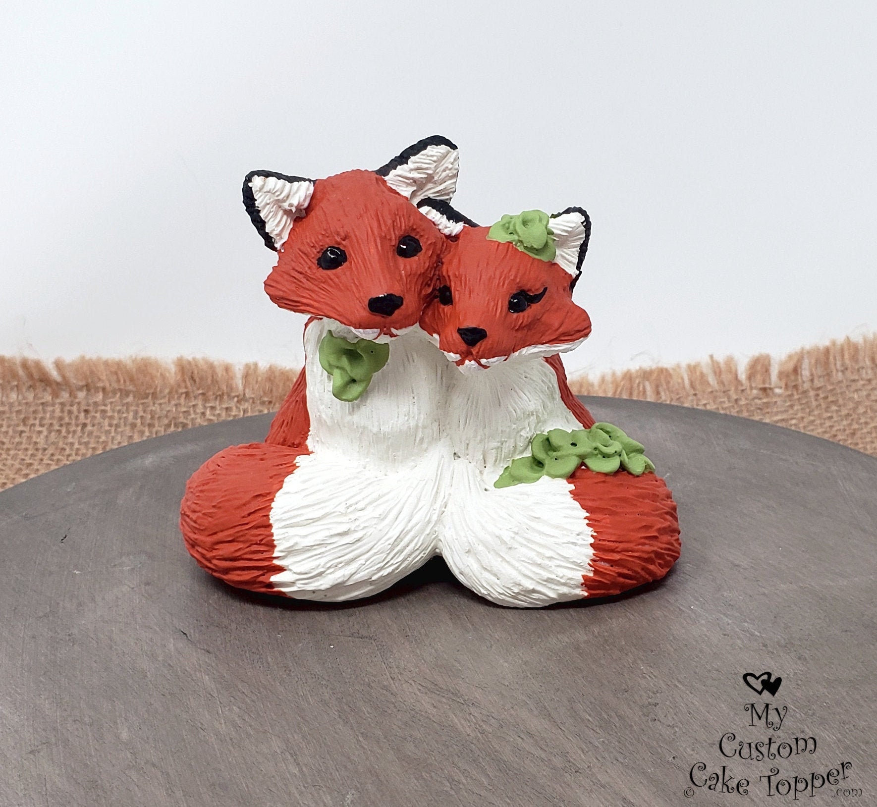 Fox Wedding Cake Topper Figurine Realistic Animal Sculpture Forest Themed Wedding