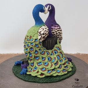 Peacock Cake Topper Peacocks Forming a Heart Wedding Figurine Stump Anniversary Sculpture Engagement Gift image 6