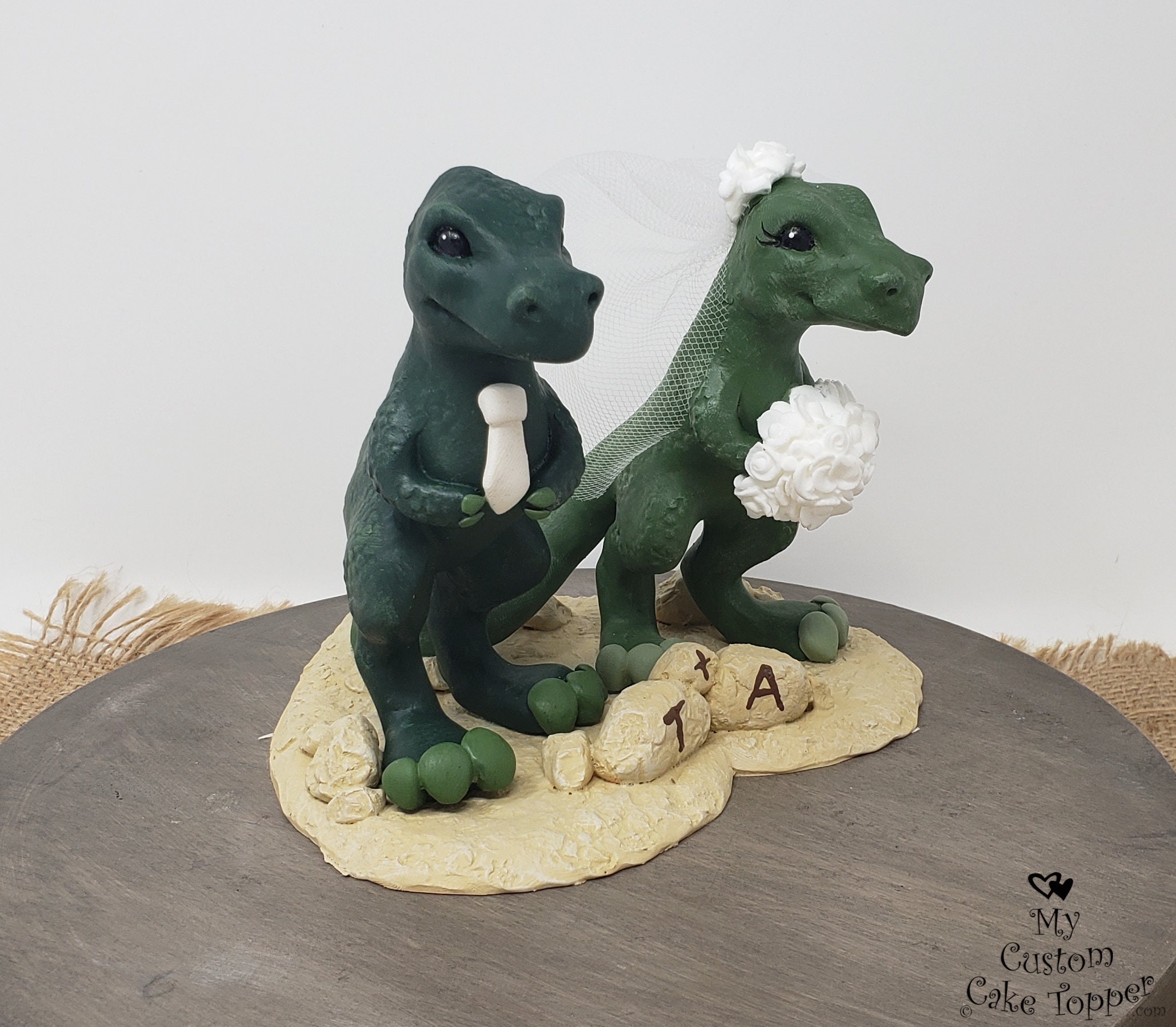 Cartoon T Rex Dinosaur Wedding Cake Topper Dino Bride And Groom Prehistoric Themed Anniversary Gift Figurine Sculpture