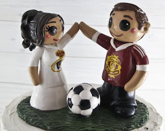Ready to Ship As IS Soccer Cake Topper - Bride and Groom Wedding Cake Topper Figurine - Sports - Anniversary gift