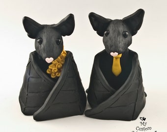 Bat Cake Topper - Black Bats Spooky Halloween Theme Anniversary Gift Figurine - Wedding Sculpture - Pick Accessories and Colors