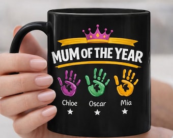 Personalisierte Mama Mug Wrap PNG, Bis zu 6 Kinder Handabdrücke (Digitaler Download)