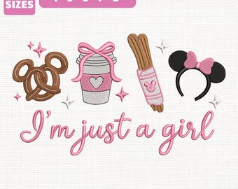 File per ricamo a macchina "I'm Just A Girl Disney Mouse", disegno del Regno Magico (download immediato)
