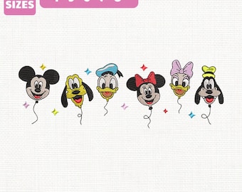 Mickey And Friends Balloon Machine Embroidery File, Disneyland Trip Family Design (Instant Download)