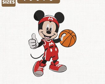 File per ricamo a macchina di Topolino Disney che gioca a basket, design sportivo Disney (download immediato)
