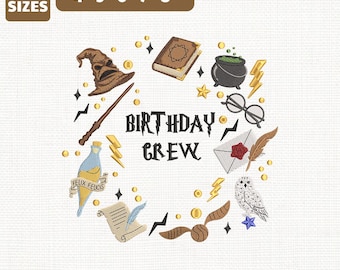 File per ricamo a macchina "Birthday Crew Magical Wizard", design "Birthday Squad" (download immediato)