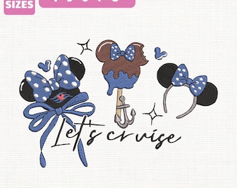 Let's Cruise Minnie Ears Machine Embroidery File, Family Matching Cruise Design (Instant Download)