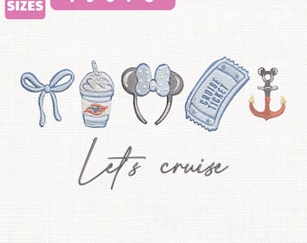 Let'S Cruise Minnie Ears Machine Embroidery File, Family Matching Cruise Design (Instant Download)