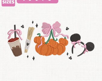 File per ricamo a macchina Coquette Mickey Fall, disegno zucca autunnale Disney (download immediato)