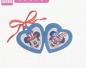File per ricamo a macchina Disney con Topolino e Minnie patriottici, disegno per il 4 luglio (download immediato)