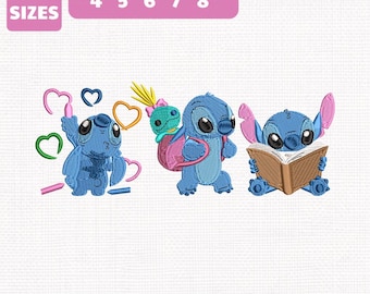 Disney Stitch Back To School Machine Embroidery File, Disneyland Teacher Design (Instant Download)