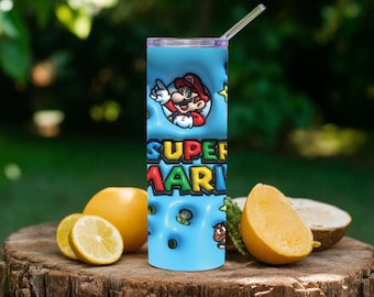 Vaso Super Mario: Diseño abultado de 20 oz con pajita