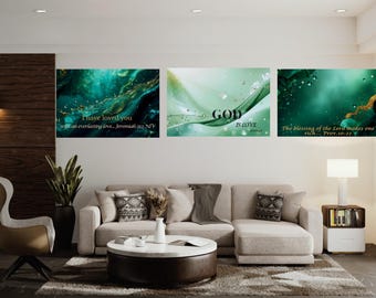 Emerald Gold Scripture Art Prints - Christian Wall Art (Digital Download) Set of 3