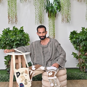 Completo uomo patchwork riciclato / Streetwear artistico d'avanguardia, borsa slow fashion