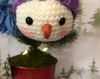 Snowman Ornament-Large- Stocking Cap - Lilac and Blue