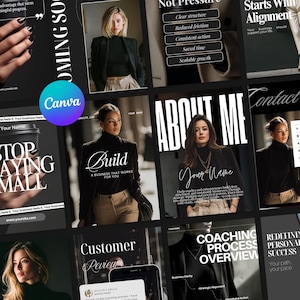 100 Dark Moody Instagram Canva Templates | Business Luxury Personal Branding Social Media Kit