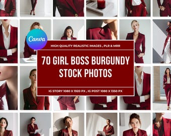 Girl Boss Stock Photos | Burgundy Realistic Human Images for Instagram & Social Media | PLR MRR